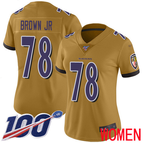 Baltimore Ravens Limited Gold Women Orlando Brown Jr. Jersey NFL Football #78 100th Season Inverted Legend
